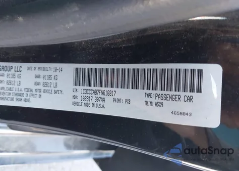 2015 Chrysler 200 Limited z USA, uszkodzony, nr VIN 1C3CCCAB7FN616817